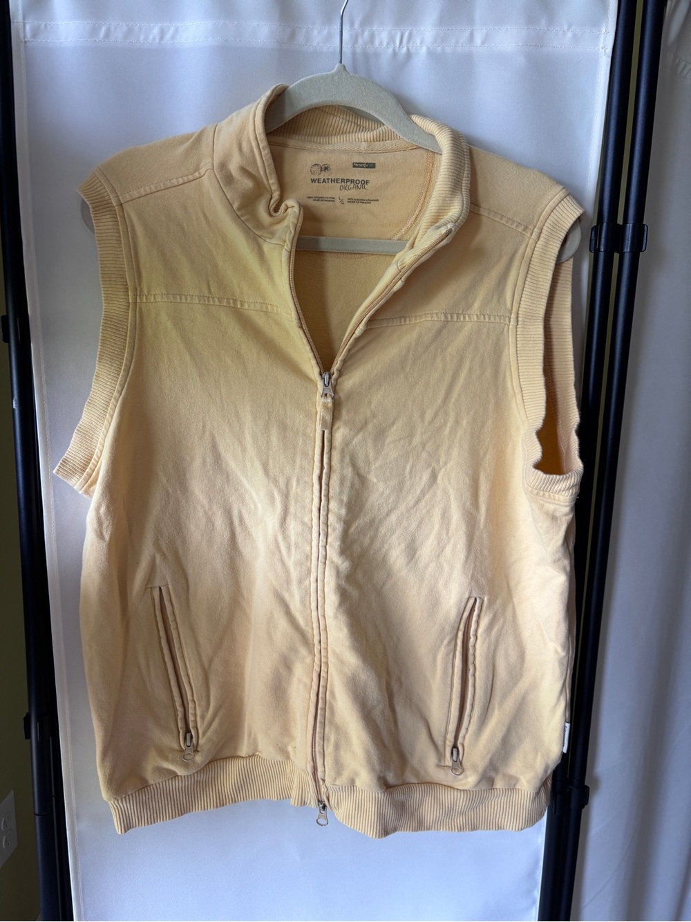 Weatherproof Men's Pale Yellow Sleeveless Zip Vest Organic Cotton